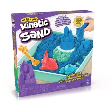 Kinetic Sand, Sandbox Set with 1lb Blue Play Sand, 4 Tools & Molds,